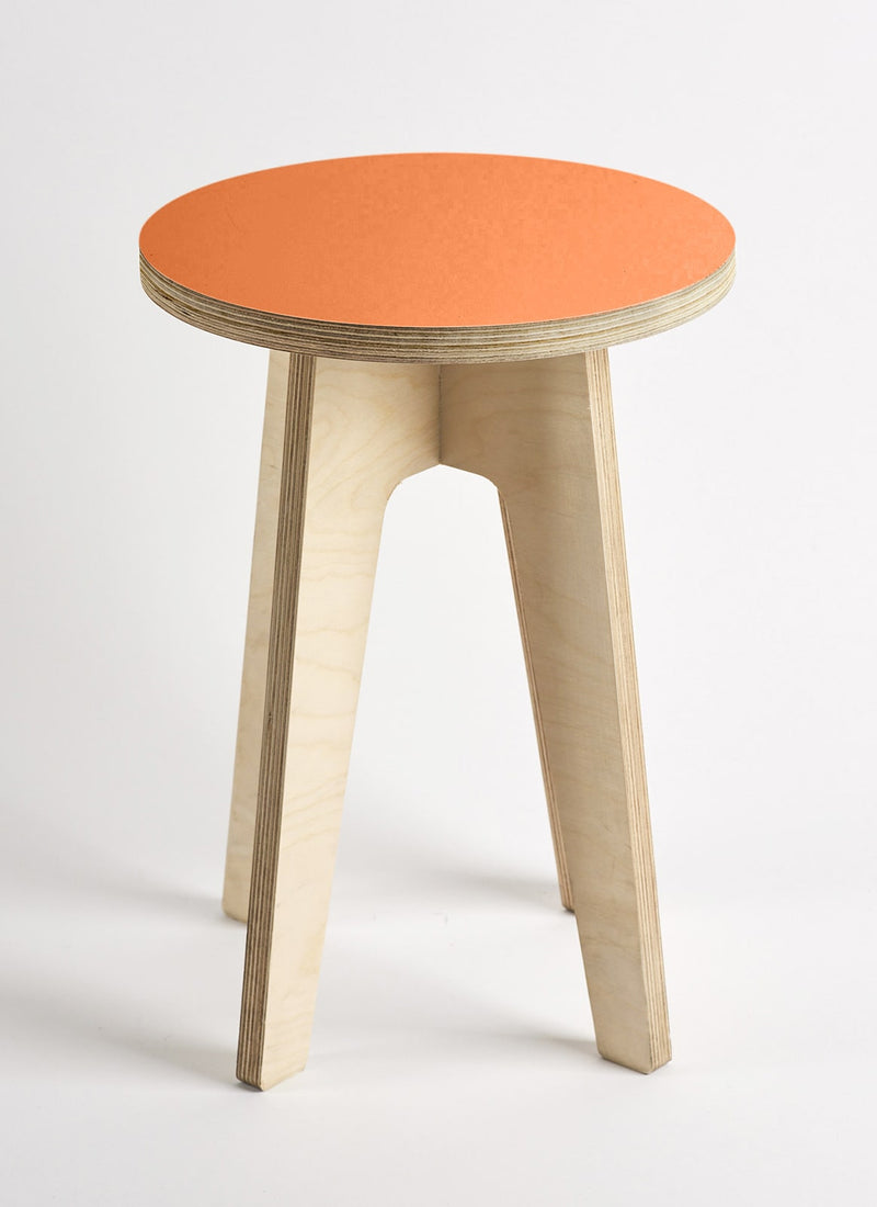 Plyco's Scandinavian inspired, Birch Decoply Stool/Chair in Orange on a white background