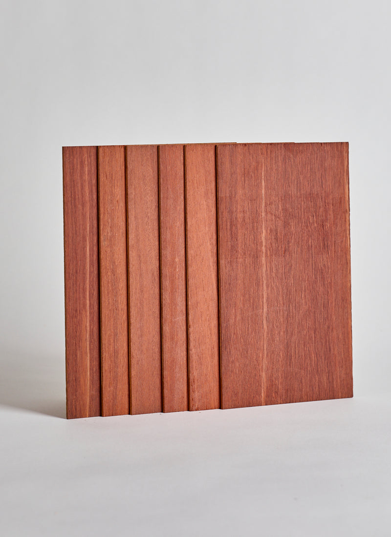 Plyco's 3mm Jarrah MicroPanel 6 Pack on a white background