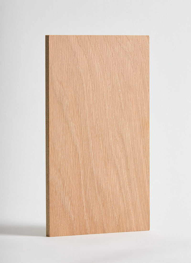 Plyco's American Oak on Birch 18mm Quadro plywood panel on a white background