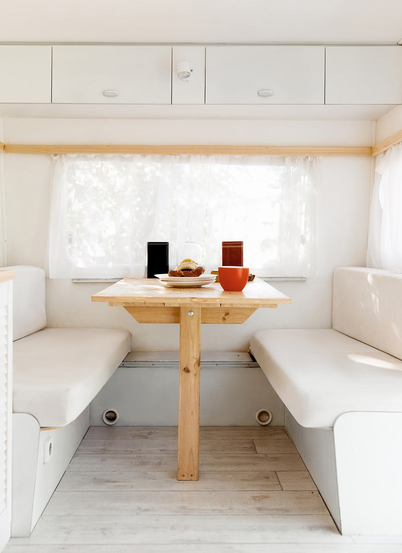 Another caravan interior project using Melbourne plywood supplier Plyco's lightweight 12mm Alabaster Laminated Poplar Panel without a white background.