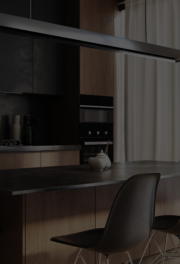 Mobile header image of an Australian kitchen featuring Plyco's 1.2mm NFG Blackbutt woodgrain Laminato sheets, manufactured by Plyco in Melbourne
