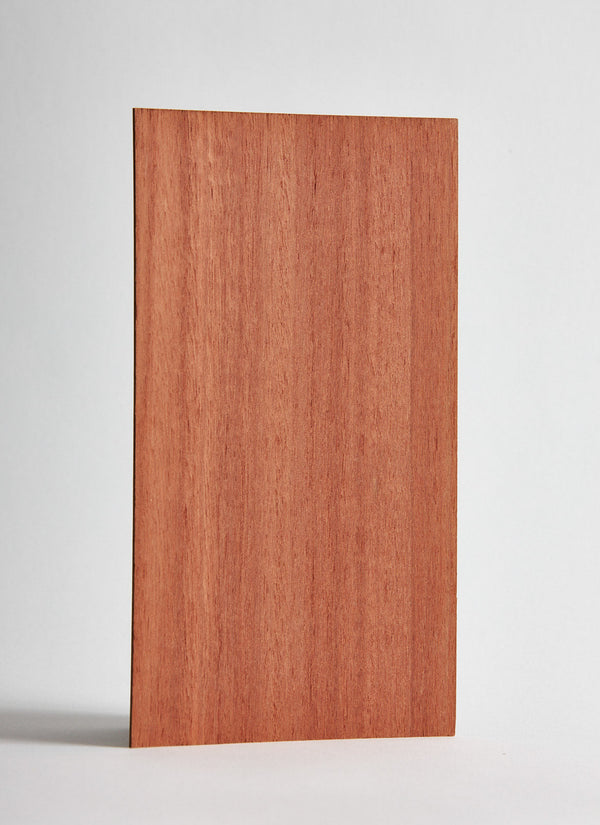 Plyco's raw Australian Jarrah Laminato veneer laminate on a white background