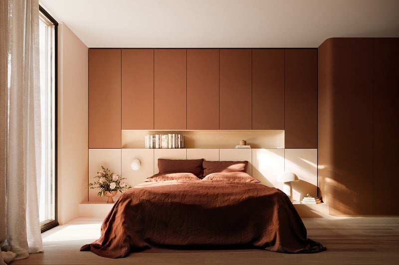 Rich red Laminex MDF Wall Panels used in a bedroom interior