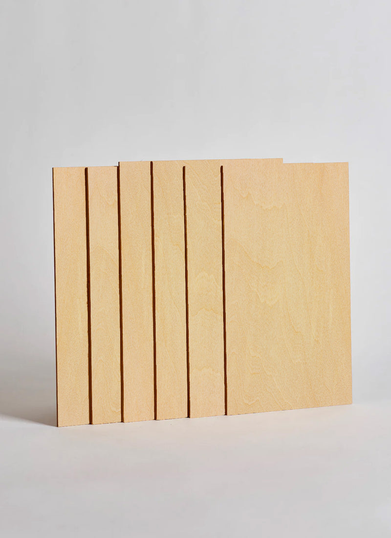 Plyco's 3mm Basswood Craft Pack, containing six sheets, on a white background