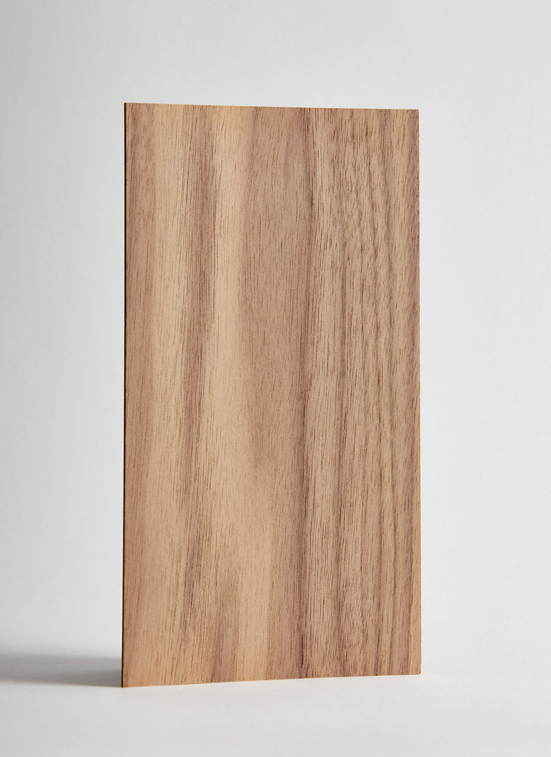 Plyco's 600 x 300 x 3mm American Walnut Legnoply plywood panel on a white background