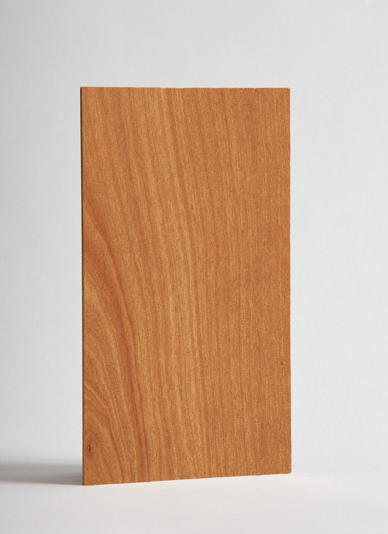 Plyco's 600 x 300 x 3mm Queensland Cherry Legnoply plywood panel on a white background
