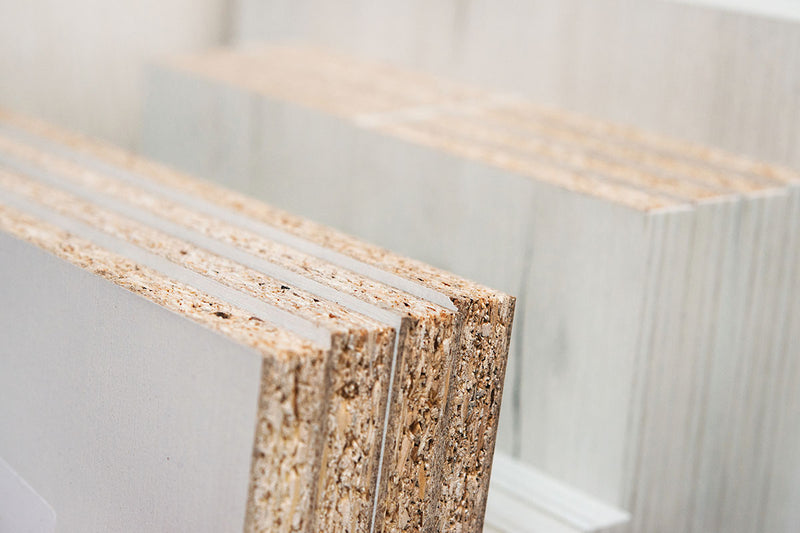 Closeup of white melamine coated particle board from Melbourne MDF, plywood and chipboard supplier, Plyco