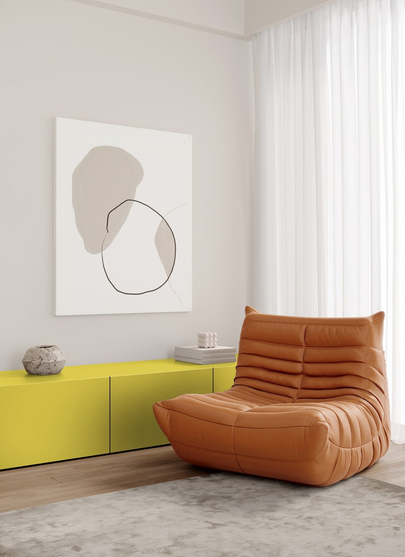 0.6mm Yellow Retro Laminate from Laminex used for residential living room cabinetry and panels on a white background