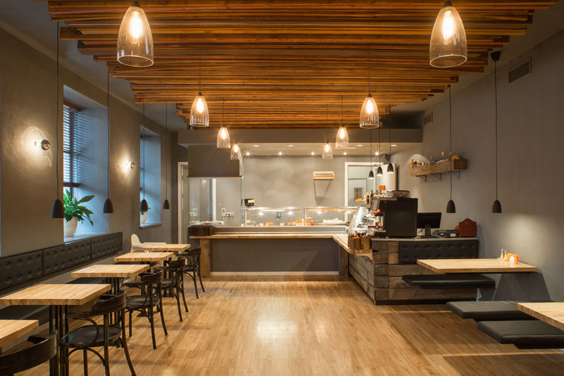 Plyco's Figured Eucalypt Veneered Plywood Strataply Panels featured in a commercial restaurant in Brisbane, Australia