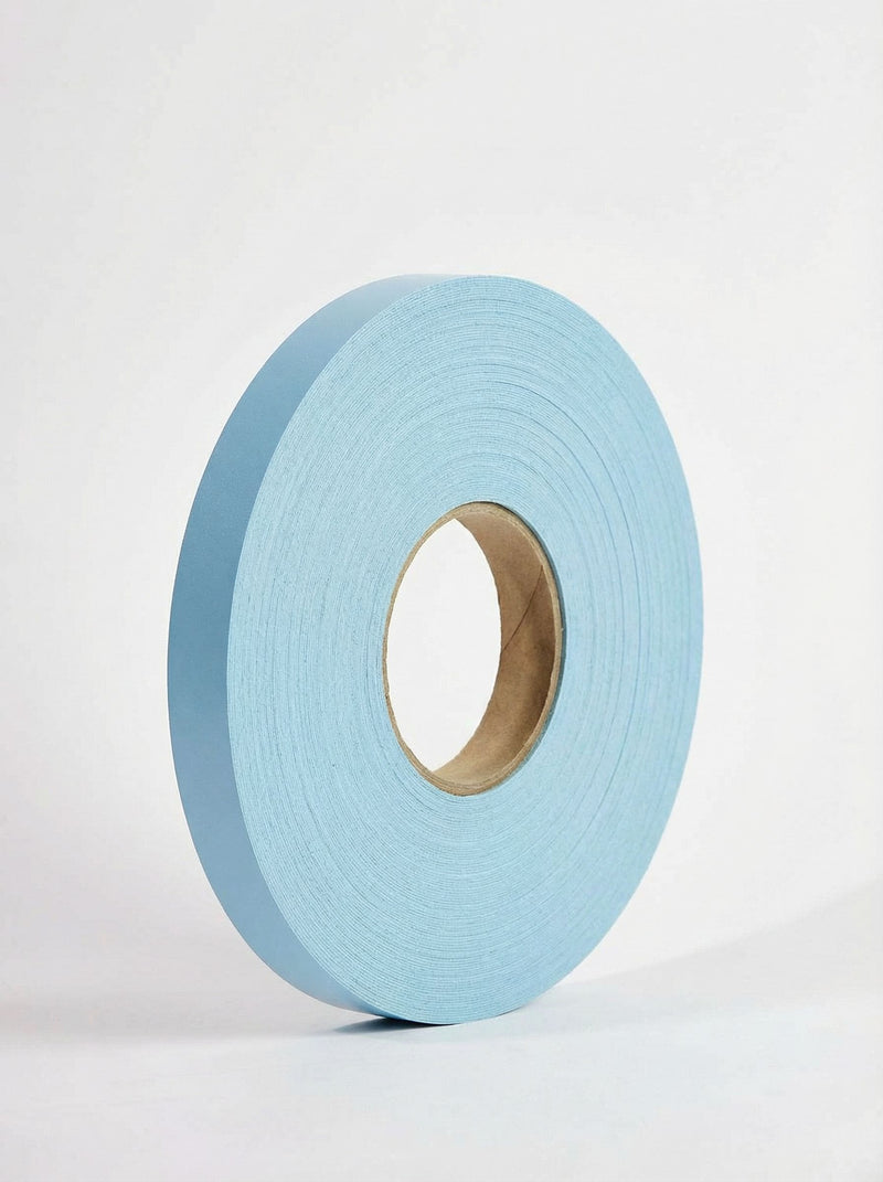 Plyco's 100m x 21mm x 1mm Unglued ABS Vanply Edging in Sky on a white background