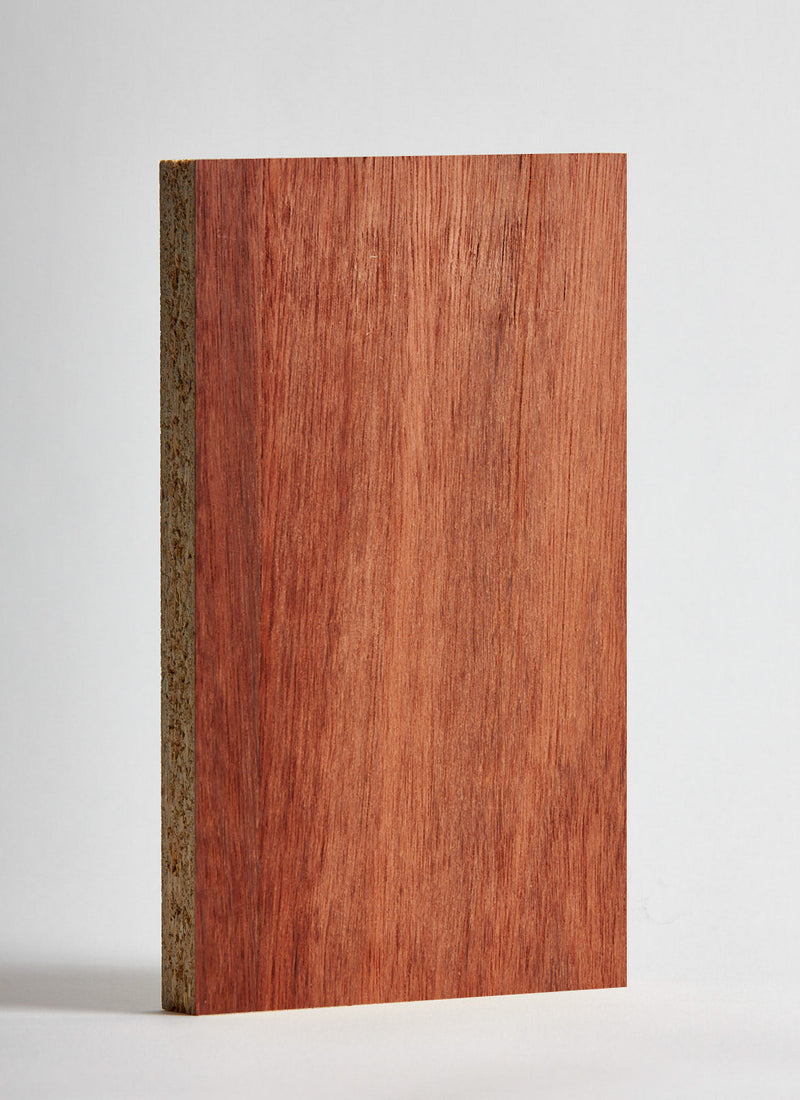 Plyco's 25mm Australian Jarrah Veneered Particle Board on a white background