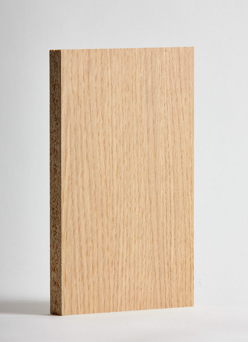 Plyco's 25mm White Oak Veneered Particle Board on a white background