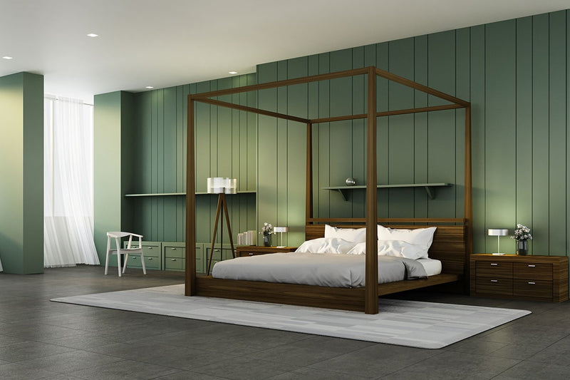 Bedroom rendering of Plyco's popular MDF Easycraft Wall Panels from wall panelling supplier Plyco painted green