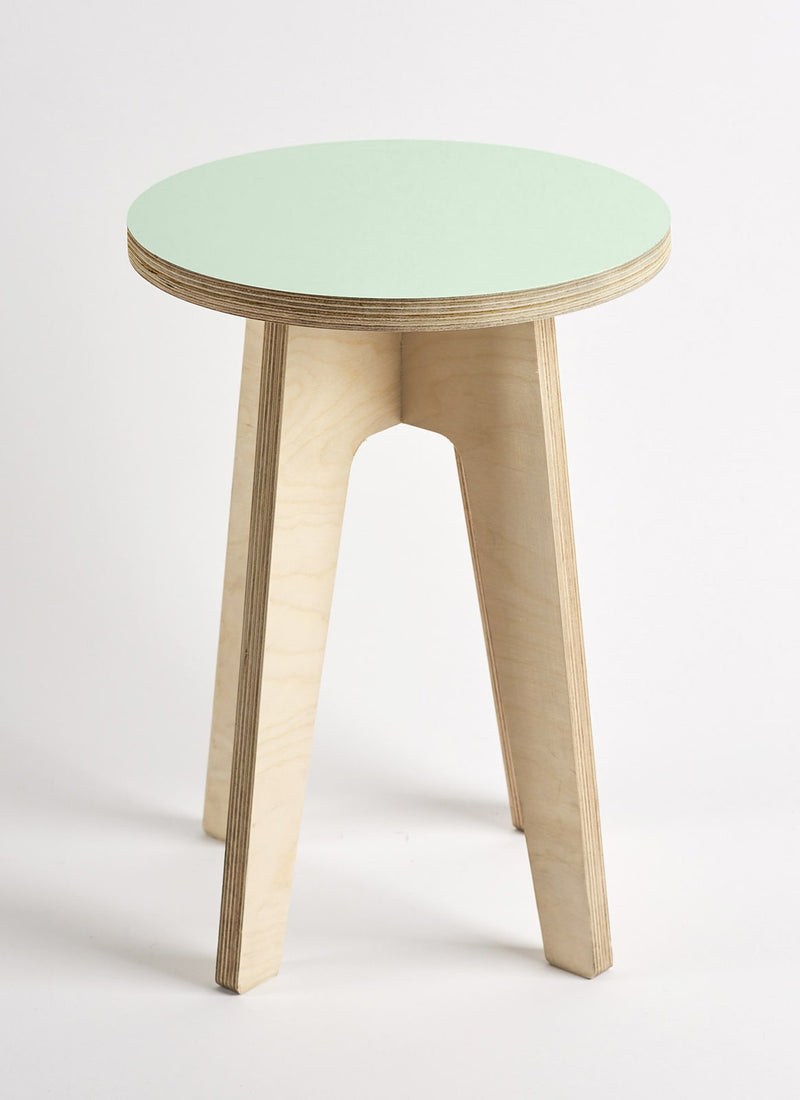 Plyco's Scandinavian inspired, Birch Decoply Stool/Chair in Mint Green on a white background