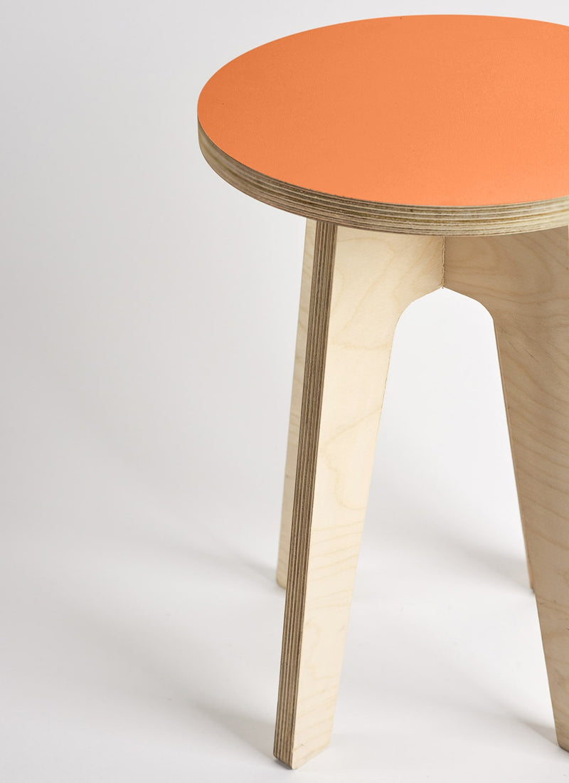 Plyco's Scandinavian inspired, Birch Decoply Stool/Chair in Orange on a white background