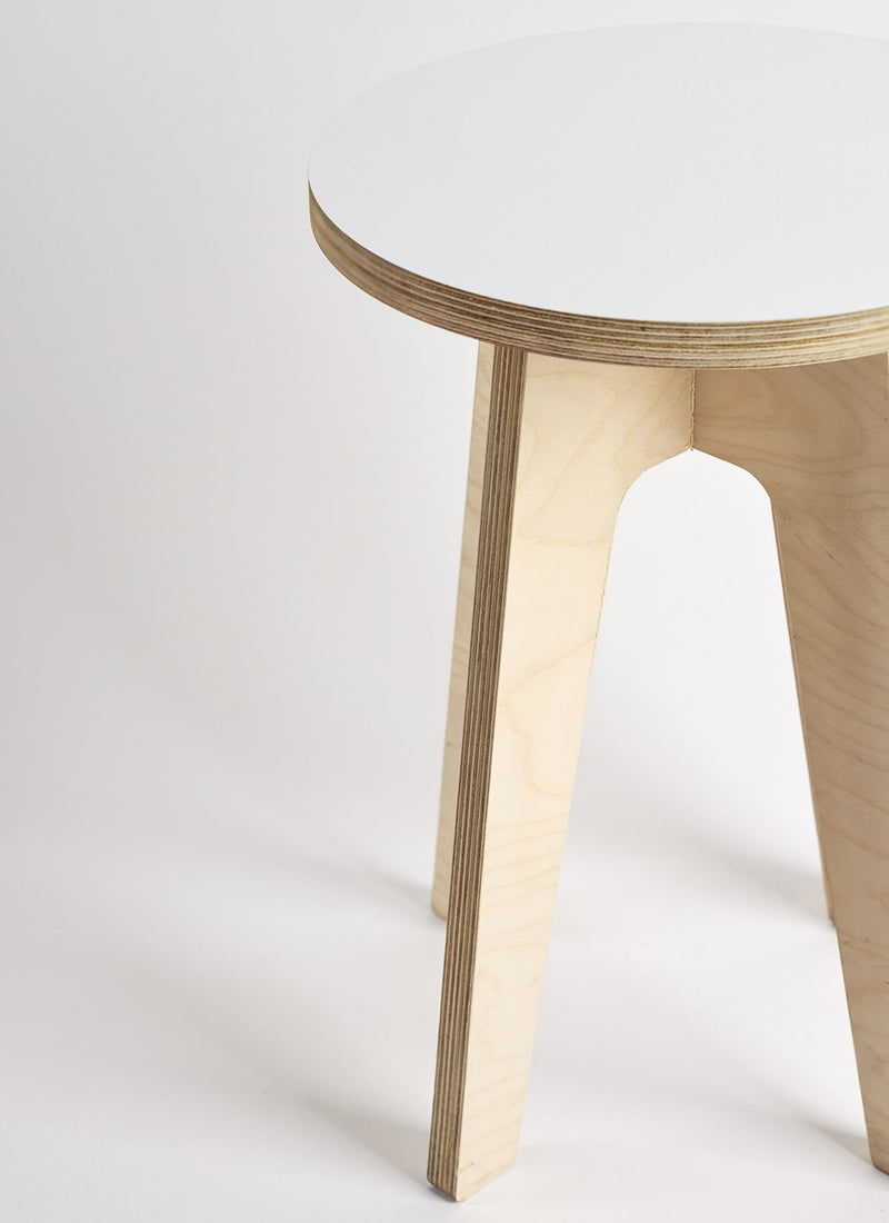 Plyco's Scandinavian inspired, Birch Decoply Stool/Chair in Snow White on a white background