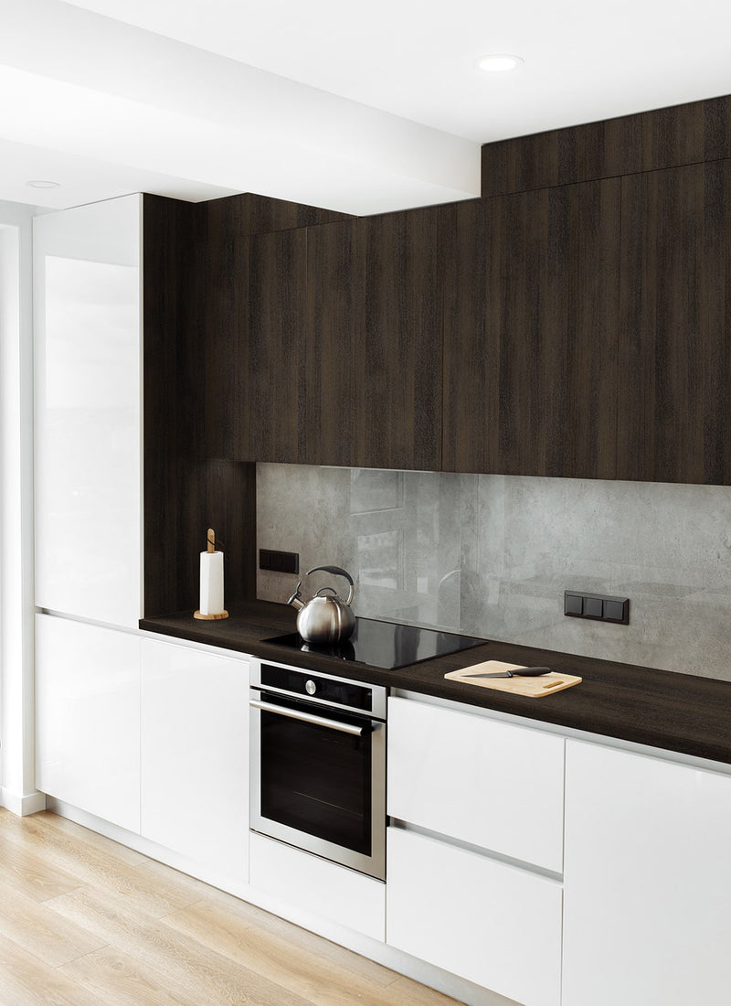 Kitchen cabinetry project featuring from Melbourne plywood supplier Plyco, using 18mm Black Brown Sorano Oak EGGER Panel without a white background
