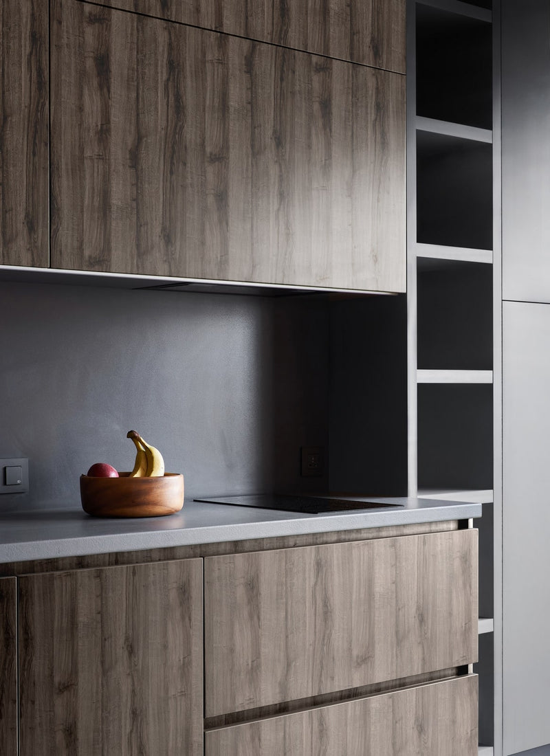 Kitchen cabinetry project featuring Plyco's 18mm Grey Sherman Oak EGGER Panel without a white background