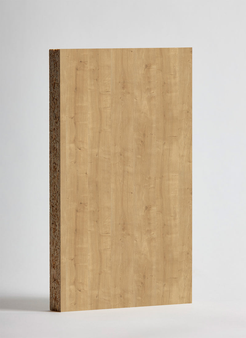 Plyco's 18mm Natural Hamilton Oak EGGER Panel on a white background