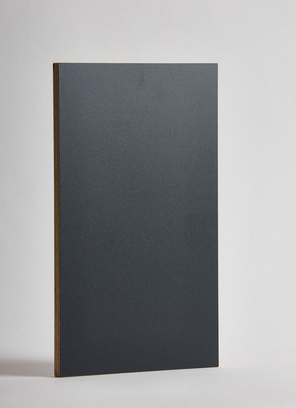 18mm Charcoal Laminated Poplar plywood panel on a white background from Australian plywood supplier Plyco