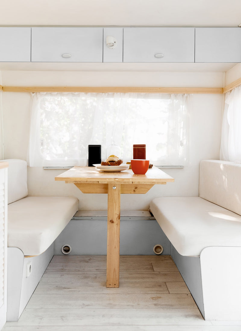 Another caravan interior project using Melbourne plywood supplier Plyco's lightweight 12mm Cloud Laminated Poplar Panel without a white background.