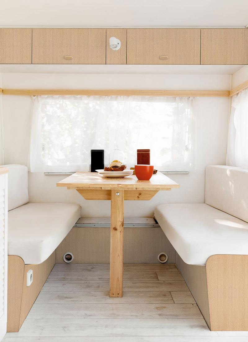 Another caravan interior project using Melbourne plywood supplier Plyco's lightweight 12mm White Oak Laminated Poplar Panel without a white background.