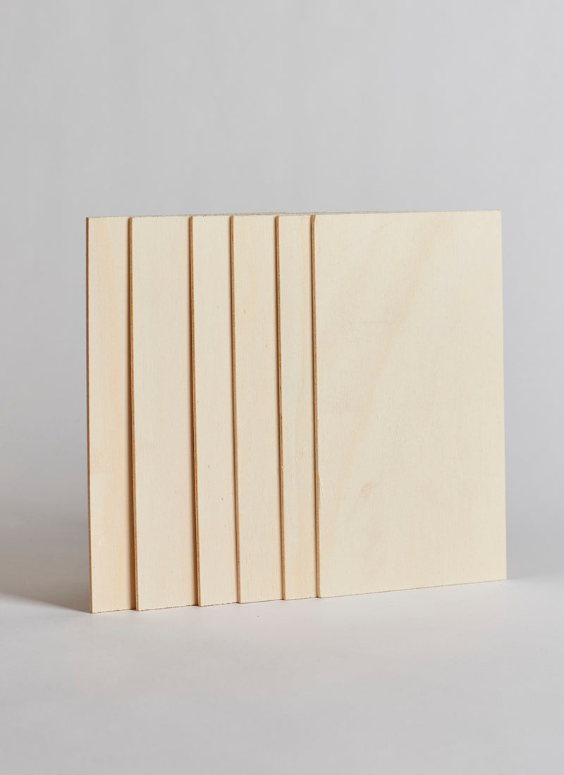 Plyco's 3mm Poplar Craft Pack, containing six sheets, on a white background