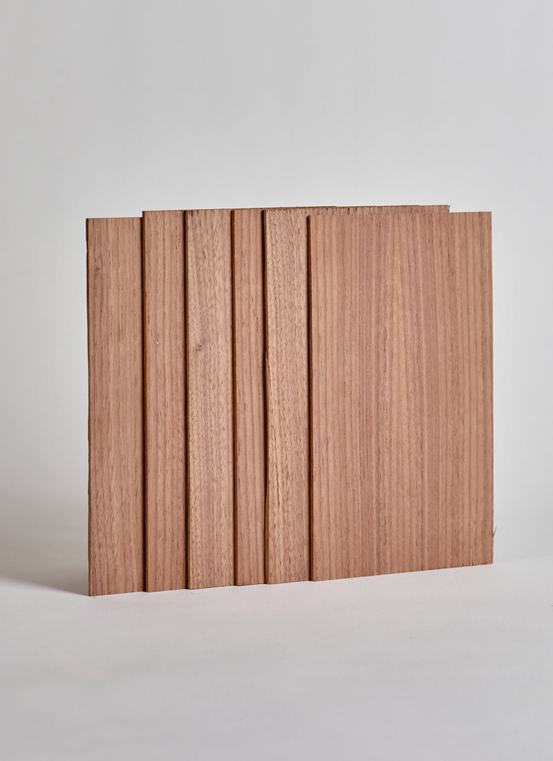 Plyco's 3mm Walnut MicroPanel 6 Pack on a white background