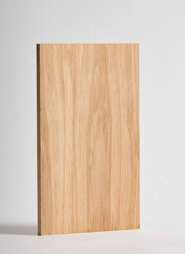 Plyco's 18mm, Quadro Blackwood veneer substrate on European Birch Plywood on a white background