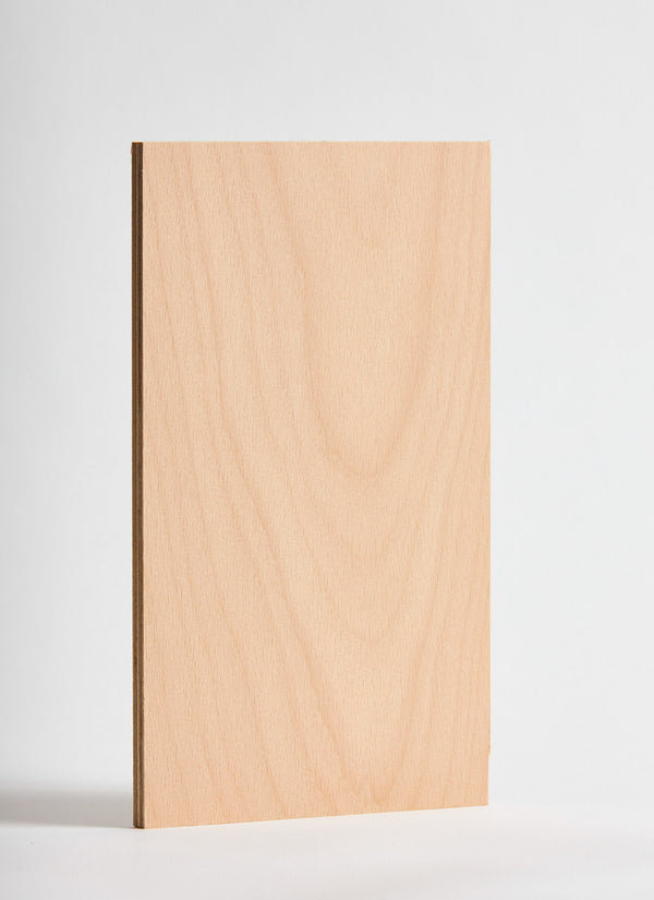 Plyco's European Beech pressed on 18mm Quadro Birch Plywood on a white background