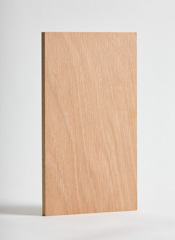 Plyco's American Oak Strataply pressed on 18mm Birch Plywood on a white background