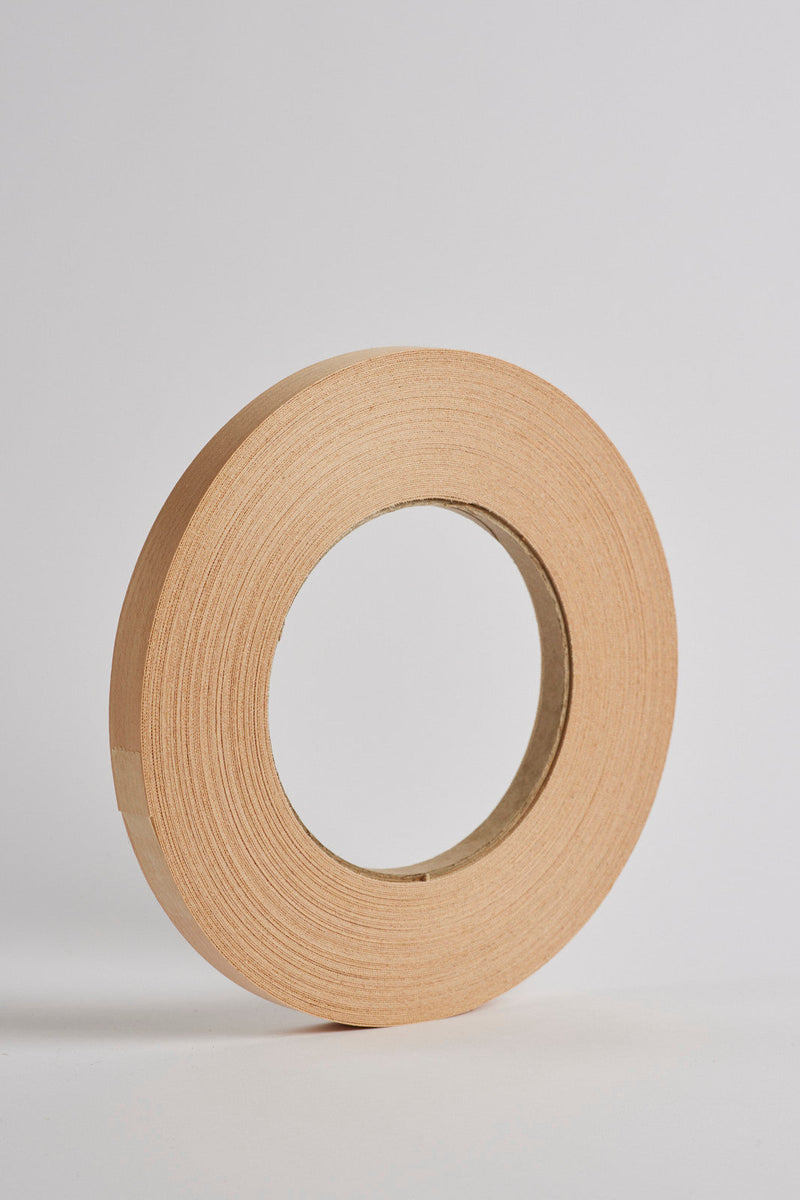 Plyco's 100m x 22mm pre-glued European Beech Veneered Edging on a white background