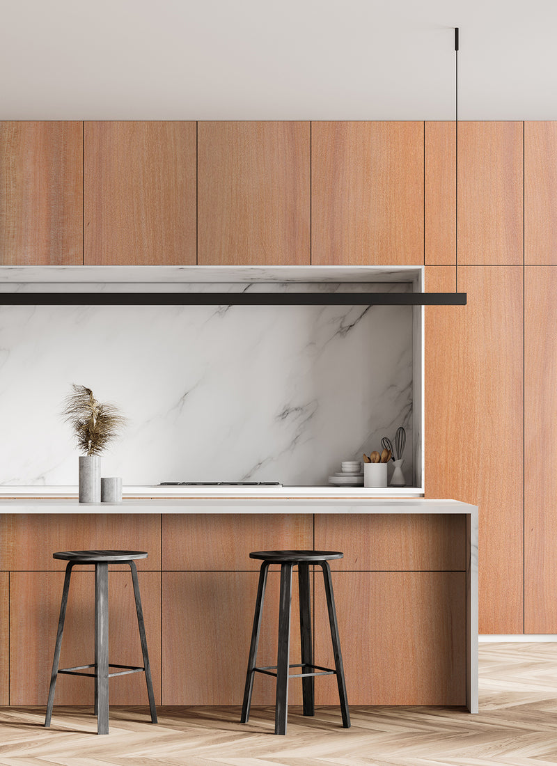 Another render showing Melbourne plywood supplier Plyco's 3mm Australian Myrtle Veneered MDF in a kitchen renovation without a white background