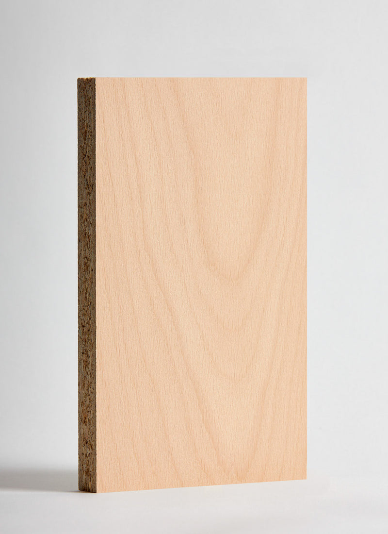 Plyco's 25mm European Beech Veneered Particle Board on a white background