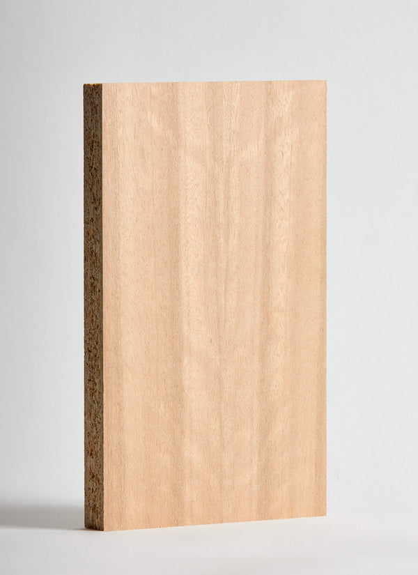 Plyco's 25mm Queensland Maple Veneered Particle Board on a white background